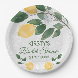 Watercolor Sicilian Lemons Bridal Shower Paper Plate