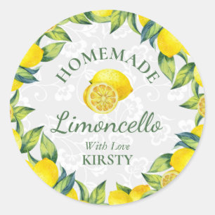 Watercolor Sicilian Lemons Homemade Limoncello Classic Round Sticker
