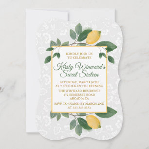 Watercolor Sicilian Lemons Sweet Sixteen Invitation