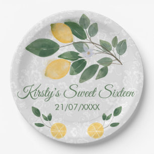 Watercolor Sicilian Lemons Sweet Sixteen Paper Plate