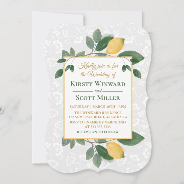 Watercolor Sicilian Lemons Wedding Invitation (Front)
