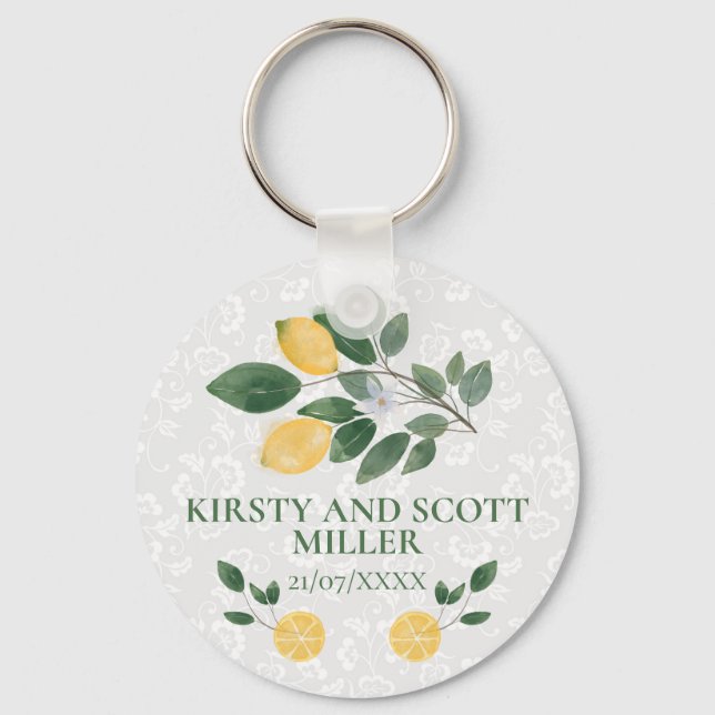 Watercolor Sicilian Lemons Wedding Key Ring (Front)