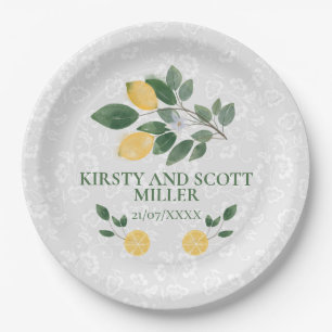 Watercolor Sicilian Lemons Wedding Paper Plate
