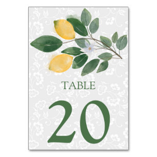 Watercolor Sicilian Lemons Wedding Table Number