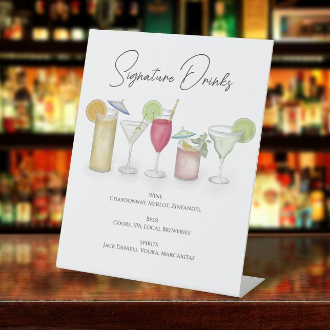 Watercolor Signature Cocktail Drinks Whimsical  Pedestal Sign (Creator Uploaded)