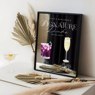 Watercolor Signature Drinks Wedding Bar Sign Cling