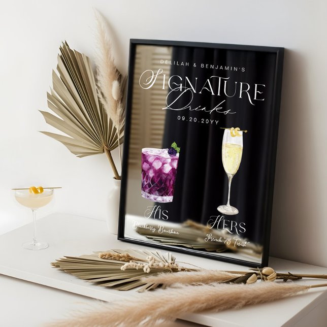 Watercolor Signature Drinks Wedding Bar Sign Cling (Watercolor Signature Drinks Wedding Bar Sign Cling)