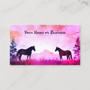 Watercolor Silhouette Horses in Field Business Card