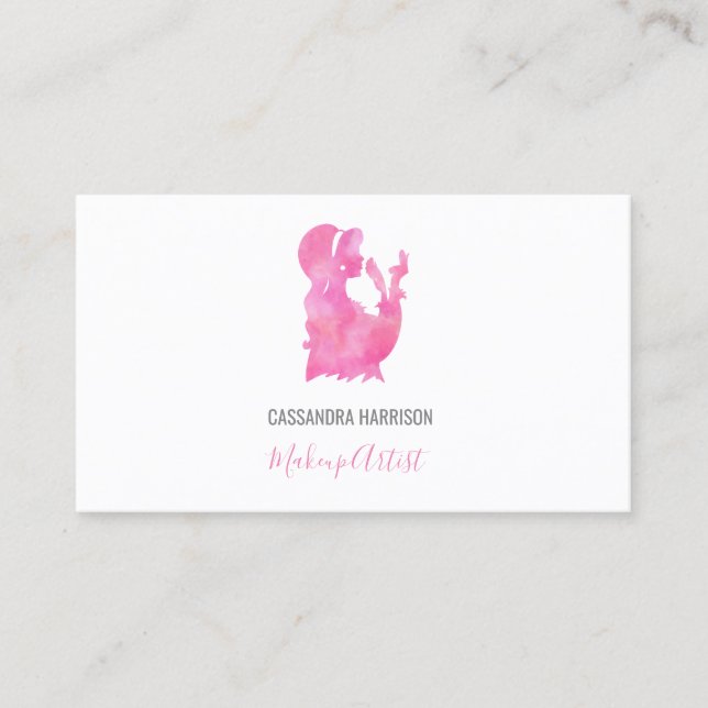 Watercolor Silhouette Pink Makeup Artist Elegant Business Card (Front)