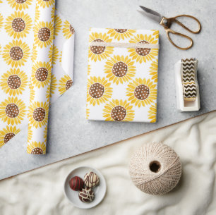 Watercolor Silhouette Sunflowers Pattern Wrapping Paper