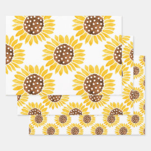 Watercolor Silhouette Sunflowers Pattern Wrapping Paper Sheet