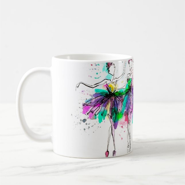 Watercolor silhouettes of ballerinas. Bright spray Coffee Mug (Left)