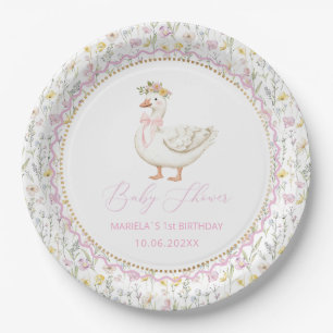 Watercolor  Silly Goose 1st birthday Paper Plate