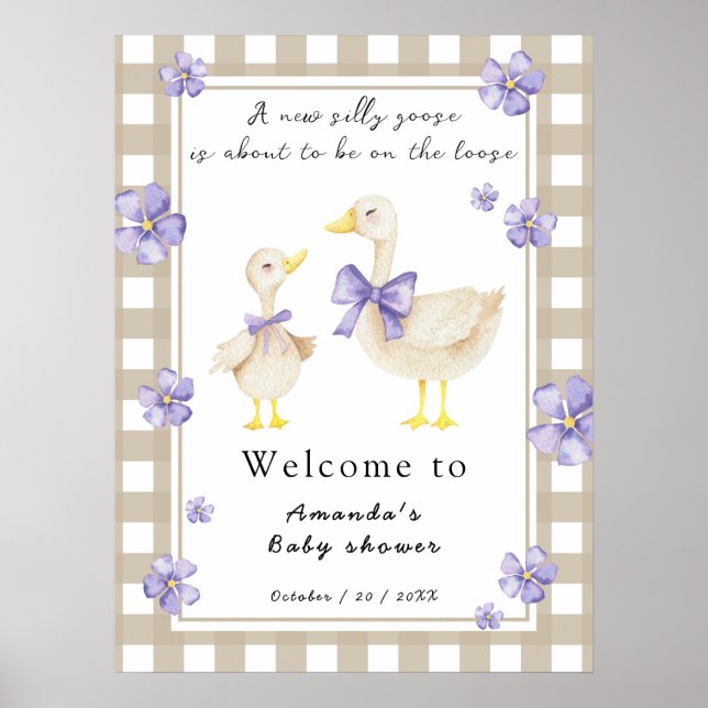 Watercolor Silly Goose Baby Shower Poster (Front)