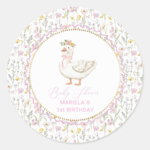 Watercolor Silly goose birthday party Classic Round Sticker