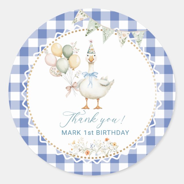 Watercolor Silly goose birthday party  Classic Round Sticker (Front)