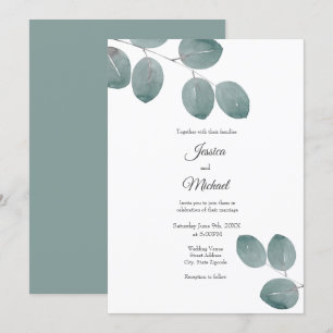 Watercolor Silver Dollar Eucalyptus Leaves Invitation