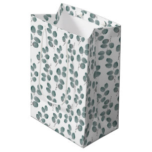 Watercolor Silver Dollar Eucalyptus Leaves Pattern Medium Gift Bag