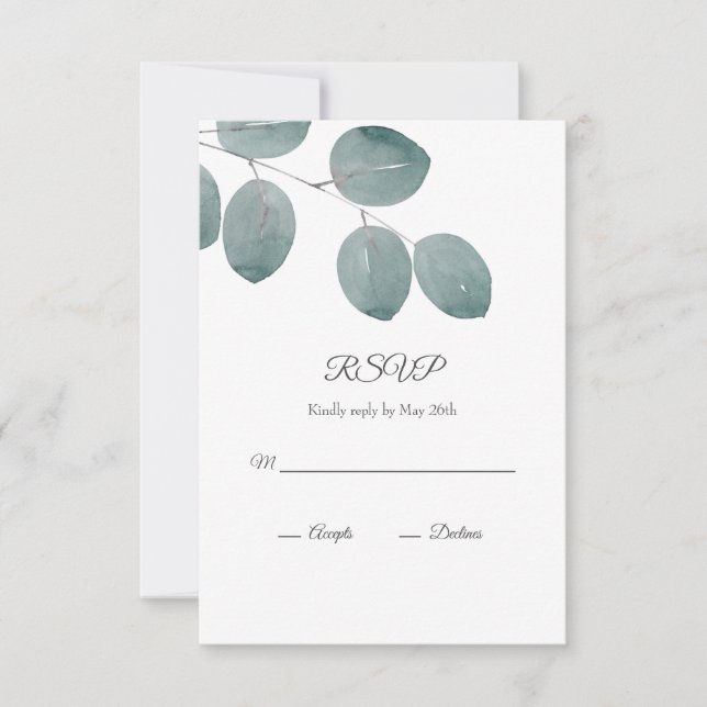 Watercolor Silver Dollar Eucalyptus Leaves RSVP Card (Front)
