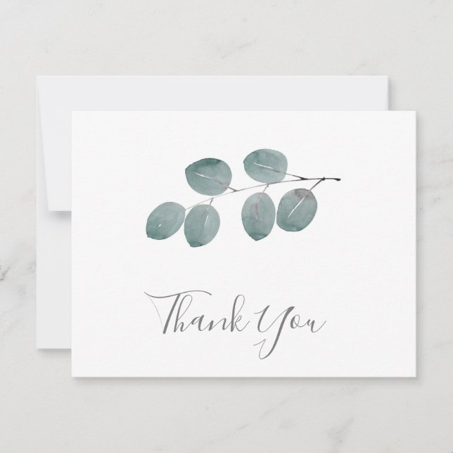 Watercolor Silver Dollar Eucalyptus Leaves Thank You Card (Front)