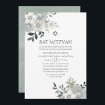 Watercolor Silver Sage Floral Bat Mitzvah Invitation<br><div class="desc">Trendy silver sage floral bat mitzvah invite customisable to your event specifics. Credit to chocolatesquestudio.</div>