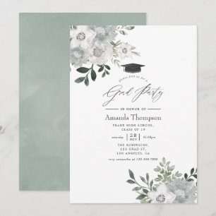 Watercolor Silver Sage Floral Graduation Party Invitation