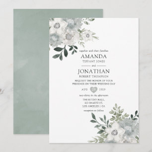 Watercolor Silver Sage Floral Wedding Invitation