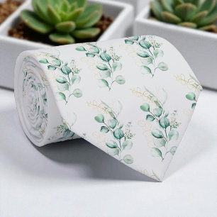 Watercolor Silver Sage Green Eucalyptus Greenery Tie