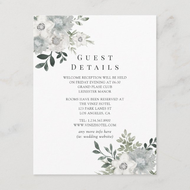 Watercolor Silver Sage Guest Details Enclosure Card (Front)