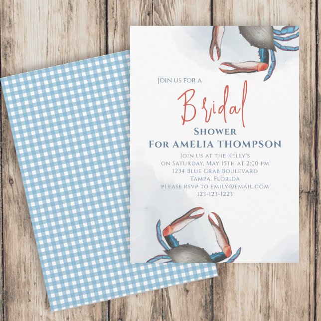 Watercolor Simple Bridal Shower Blue Crab QR Code Invitation (Creator Uploaded)