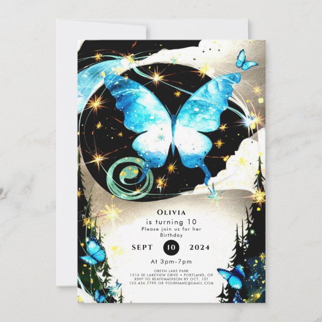 Watercolor Simple Butterfly Birthday Invitation (Front)