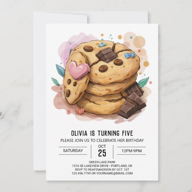 Watercolor Simple Chic Cookies Birthday Invitation (Front)