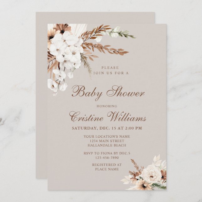 Watercolor Simple Elegant Boho Baby Shower Invitation (Front/Back)