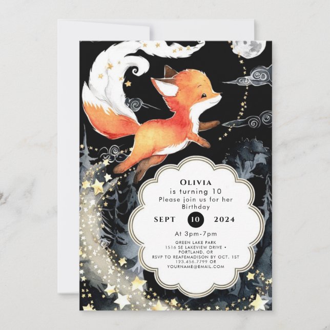 Watercolor Simple Fox Birthday Invitation (Front)
