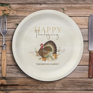 Watercolor Simple Happy Thanksgiving Simple Turkey Paper Plate