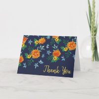 Watercolor Simple Marigold Flowers Midnight Blue