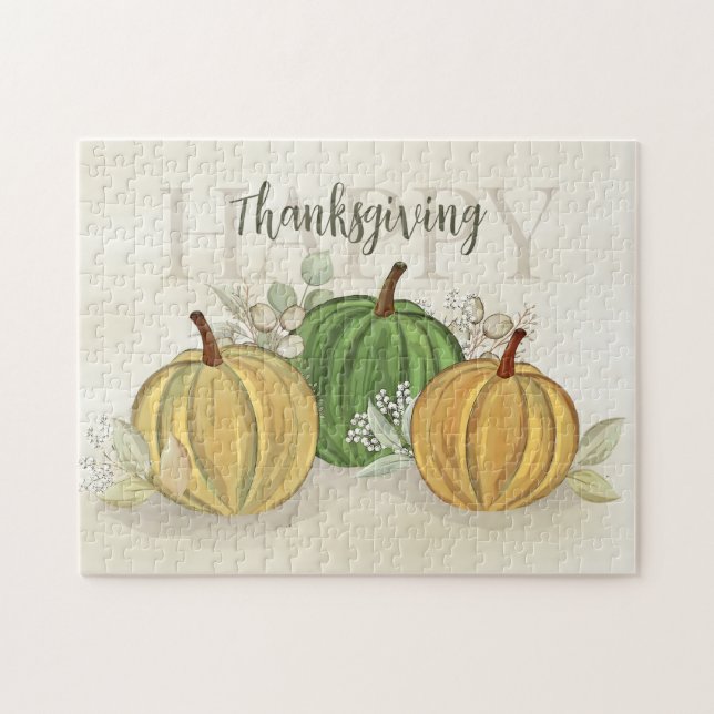 Watercolor Simple Pumpkin Gourd Happy Thanksgiving Jigsaw Puzzle (Horizontal)