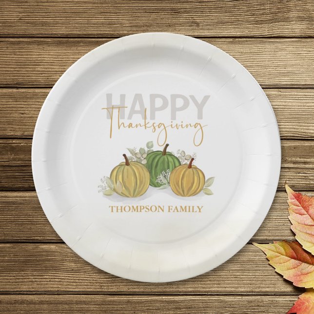Watercolor Simple Pumpkin Gourd Happy Thanksgiving Paper Plate (Creator Uploaded)