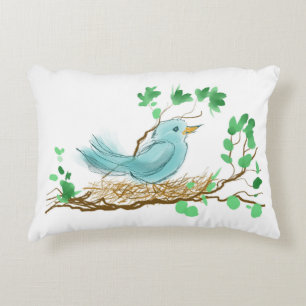 Watercolor singing bird decorative cushion