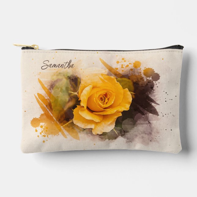 Watercolor Single Yellow Rose Accessory Pouch (Front)