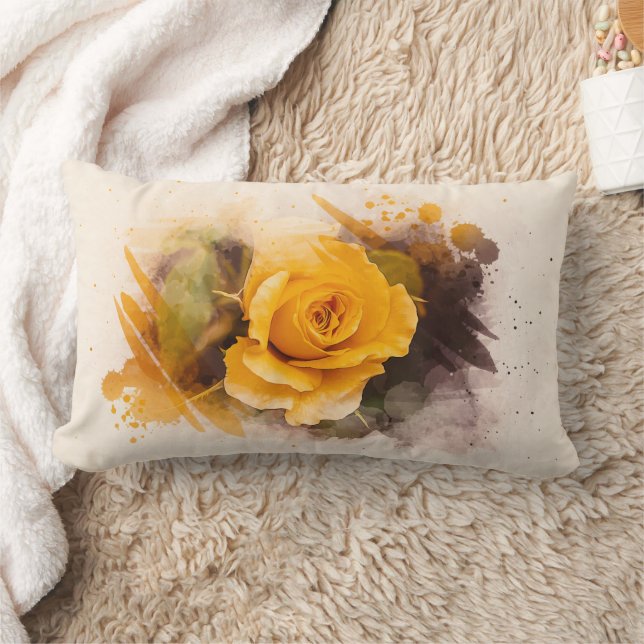 Watercolor Single Yellow Rose Lumbar Cushion (Blanket)