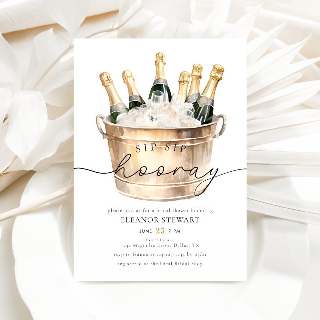 Watercolor Sip Sip Hooray Champagne Bridal Shower Invitation (Creator Uploaded)