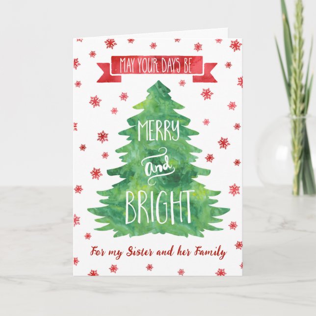 Watercolor Sister & Family Merry Christmas Card (Front)