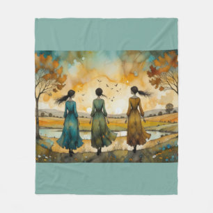 watercolor sisters fleece blanket