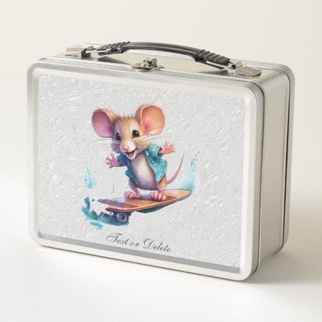 Watercolor Skateboard Mouse Metal Lunch Box (Front)