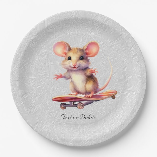 Watercolor Skateboard Mouse Paper Plate (Front)