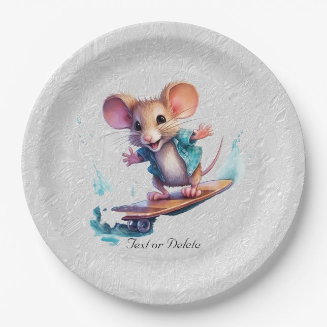 Watercolor Skateboard Mouse Paper Plate (Front)