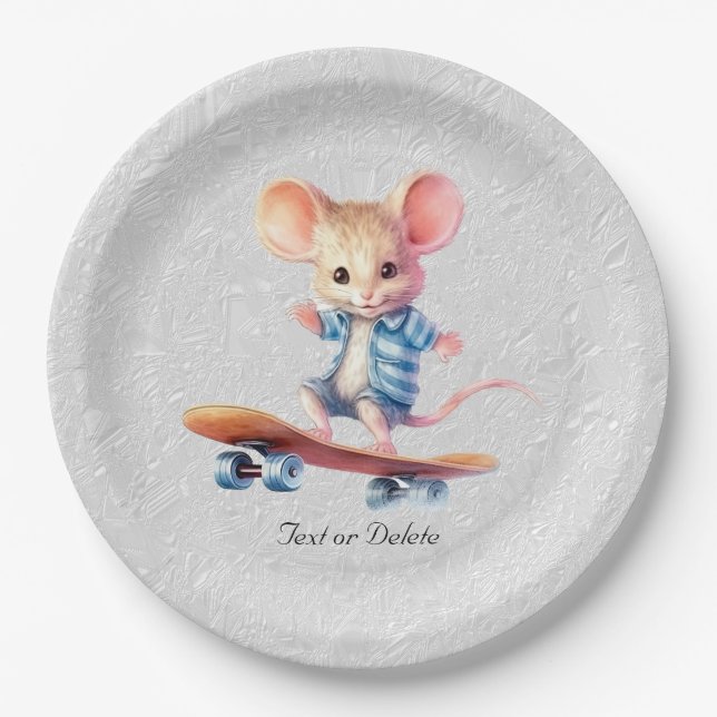 Watercolor Skateboard Mouse Paper Plate (Front)