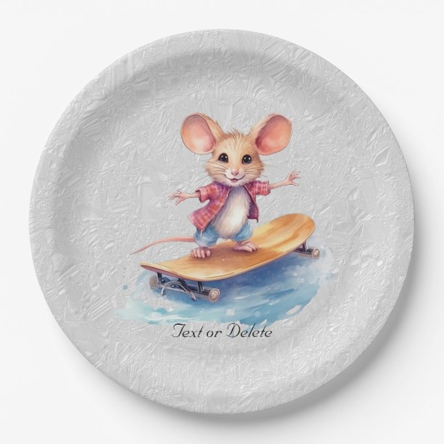 Watercolor Skateboard Mouse Paper Plate (Front)