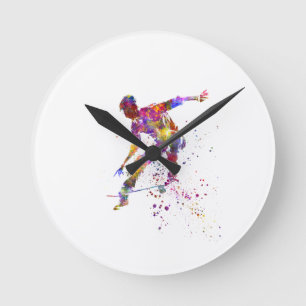 watercolor skater round clock